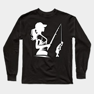 Fishing Girl Silhouette Long Sleeve T-Shirt